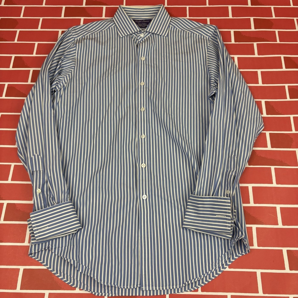 Ralph Lauren Purple Label Dress Shirt 15 1/2 Striped French Cuff Spread Collar